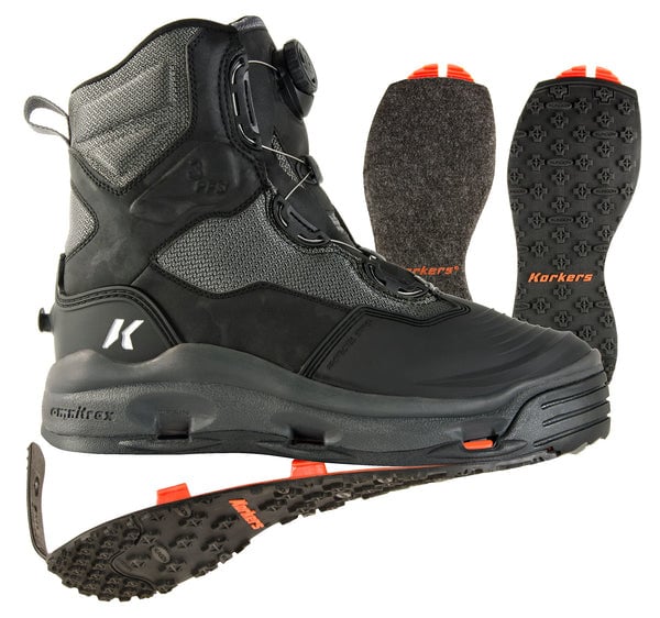 Korkers Darkhorse Wading Boot with Felt and Kling-On Soles - Optimal Traction, Interchangeable Sole System, Boa M2 Fit System, Fast Drying, Durable, Internal Drainage, Comfortable - 9" Height, 3lbs 4oz